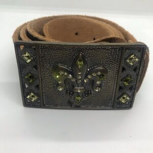 Royal plush leather belt studded buckle green size M/L.  (E)